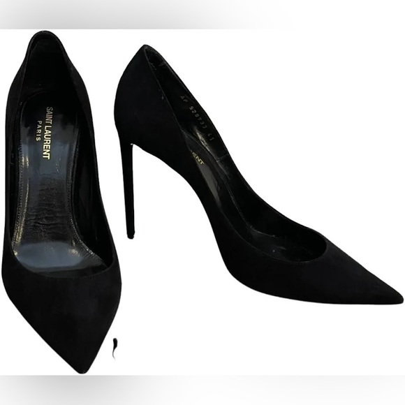 Like New Saint Laurent Black Suede Stiletto Pointed Toe Pumps 39.5 / 8.5 -9.5 US - Picture 3 of 13